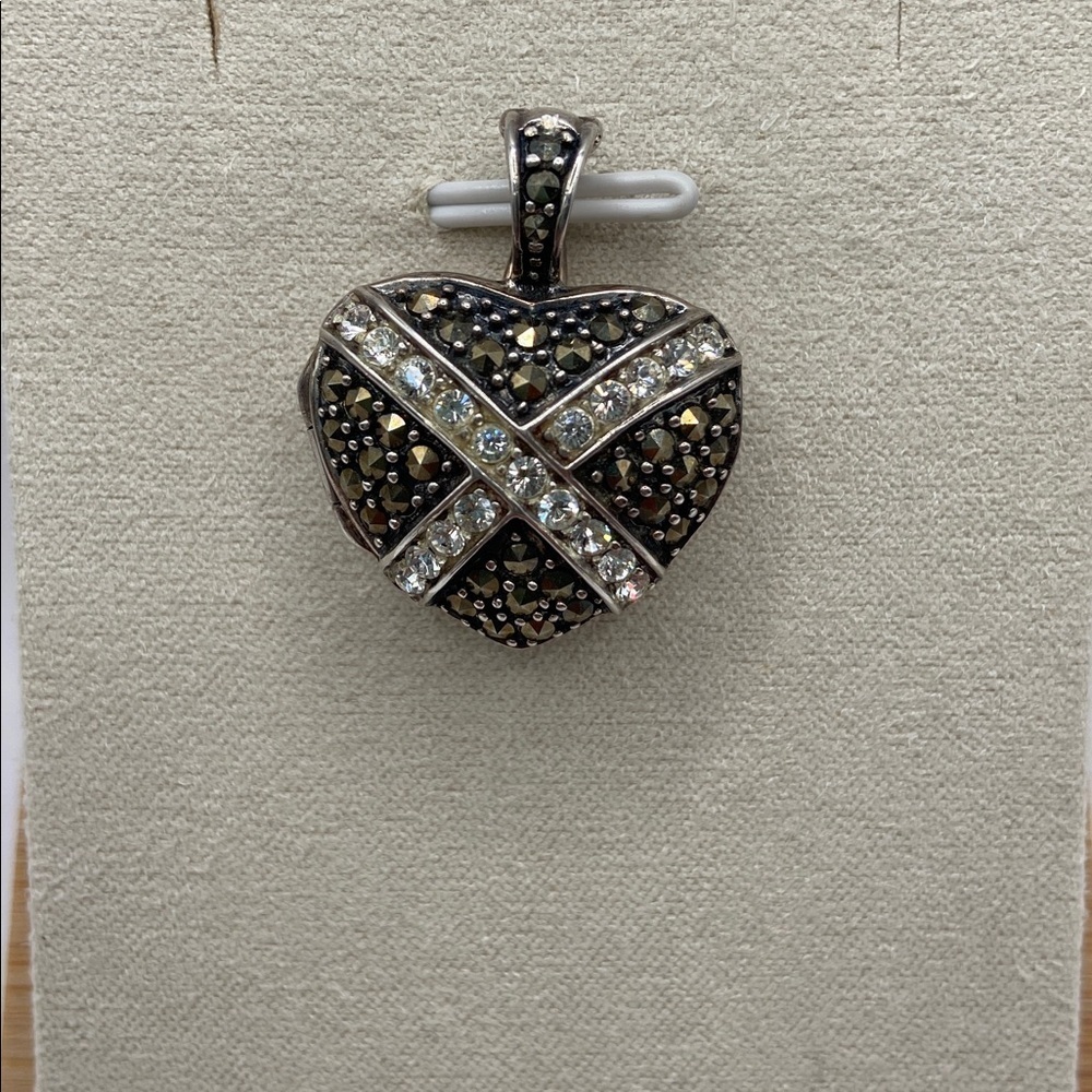 Suspicion Marcasite Sterling Silver Marcasite Crystal Heart Locket Pendant